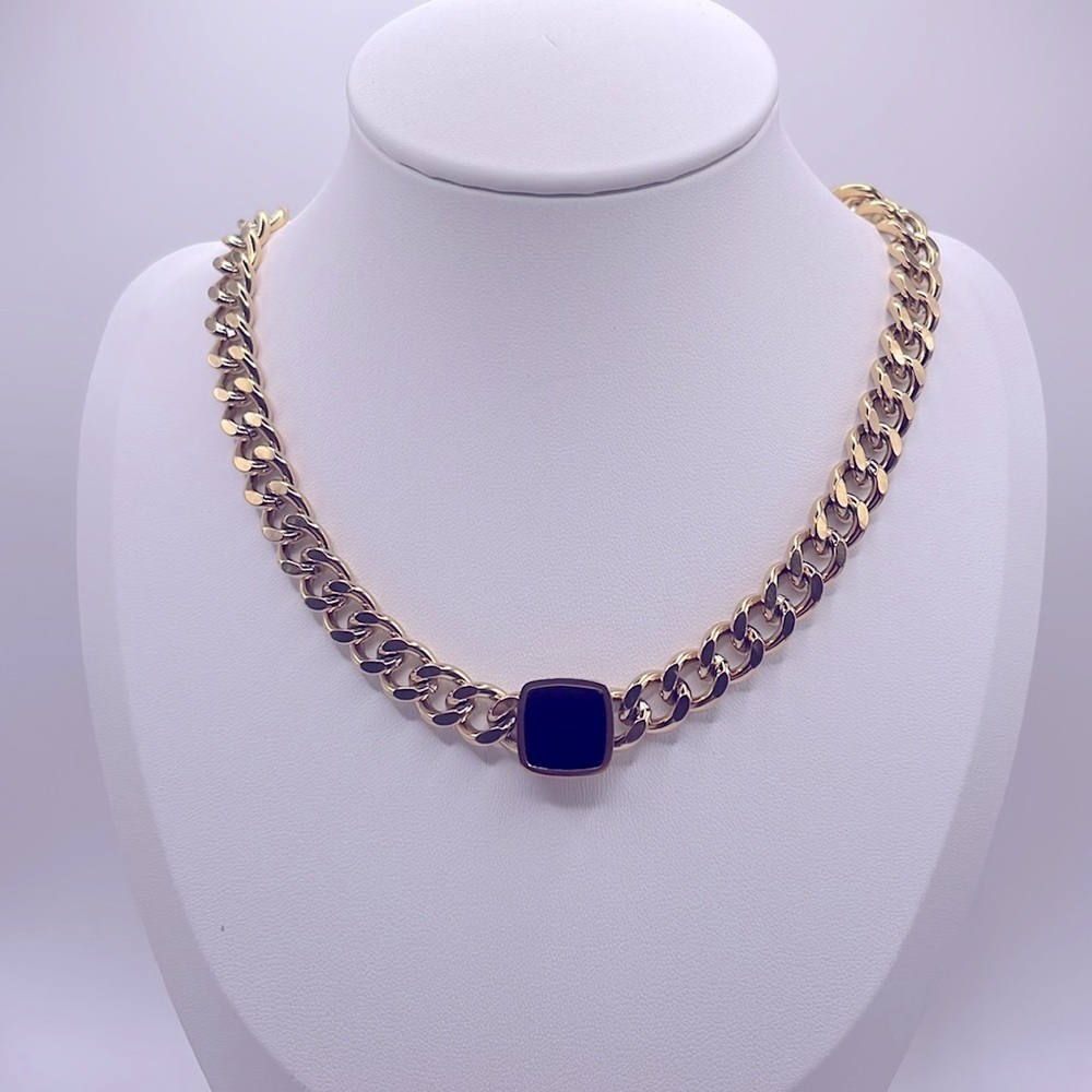 🌹NWOT🌹 18K Gold Plated Black Enamel Cuban Chain Necklace! - Picture 3 of 6